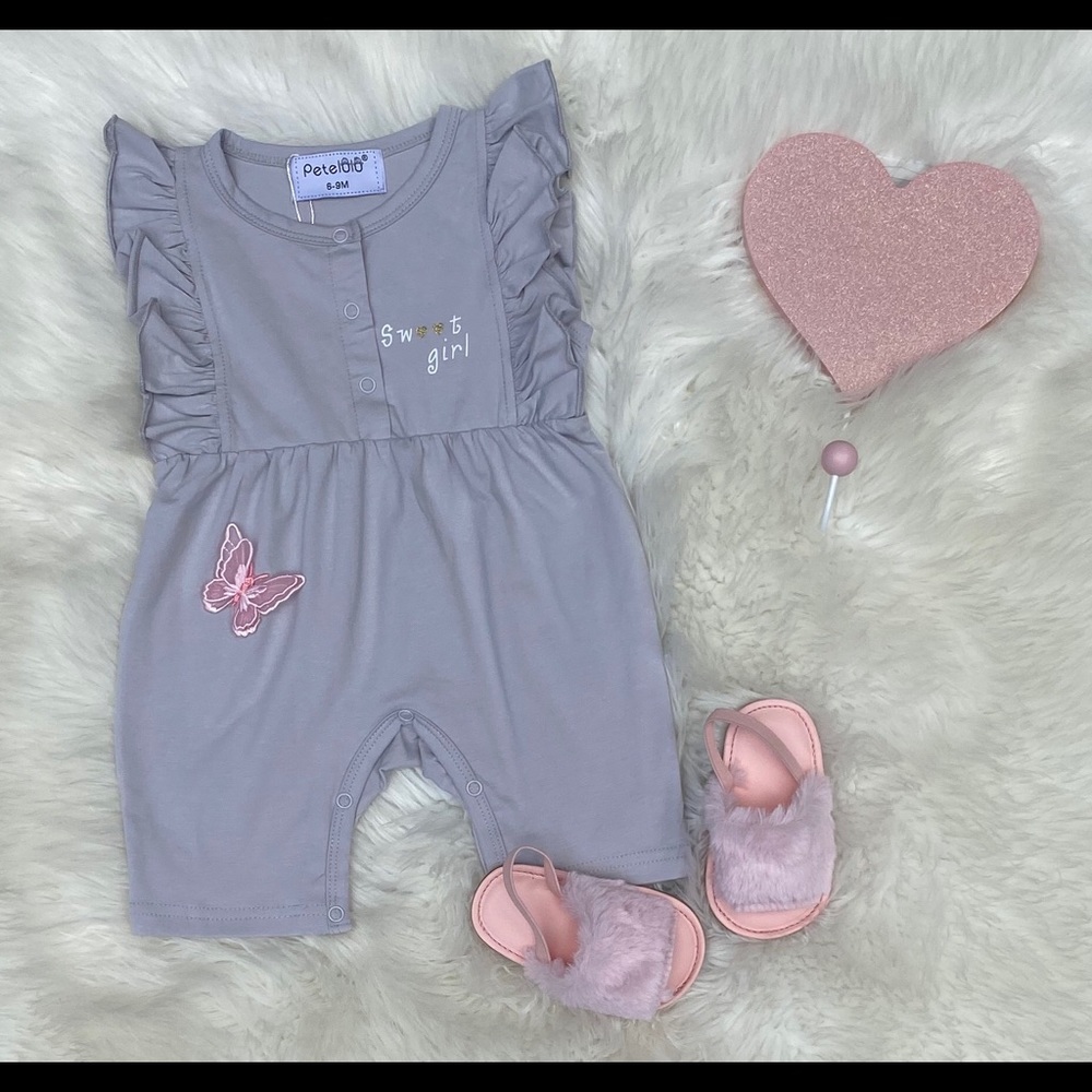 Cute Grey Onesie with Pink Butterfly